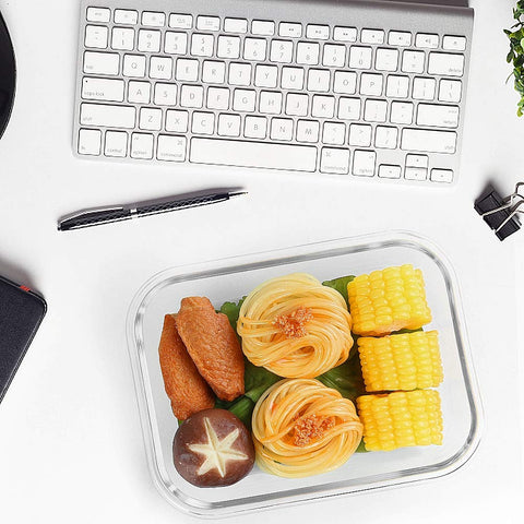 M MCIRCO stackable glass containers saving space in fridge and cabinets.