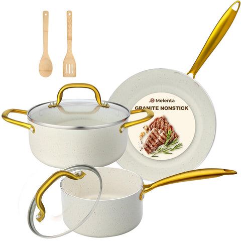 M MELENTA 7-piece pots and pans set, all-in-one cookware for everyday meals.