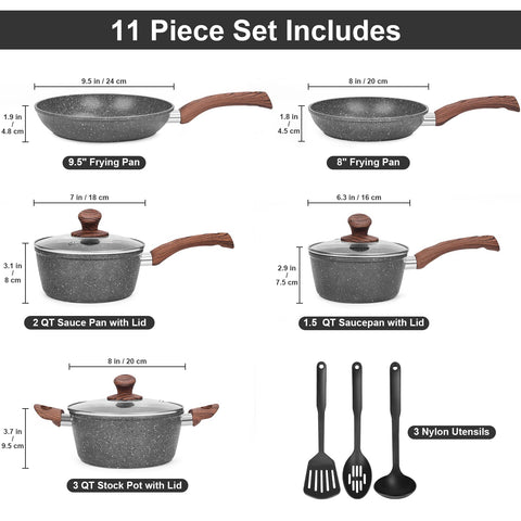 M MELENTA 8-inch frying pan with nonstick granite coating for low-oil cooking.