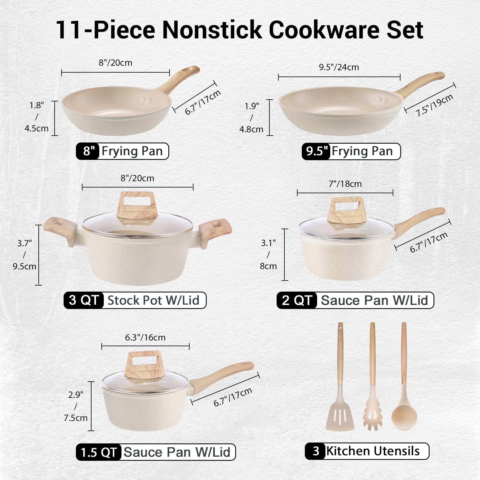 M MELENTA 8-inch frying pan shows easy food release with ceramic coating.