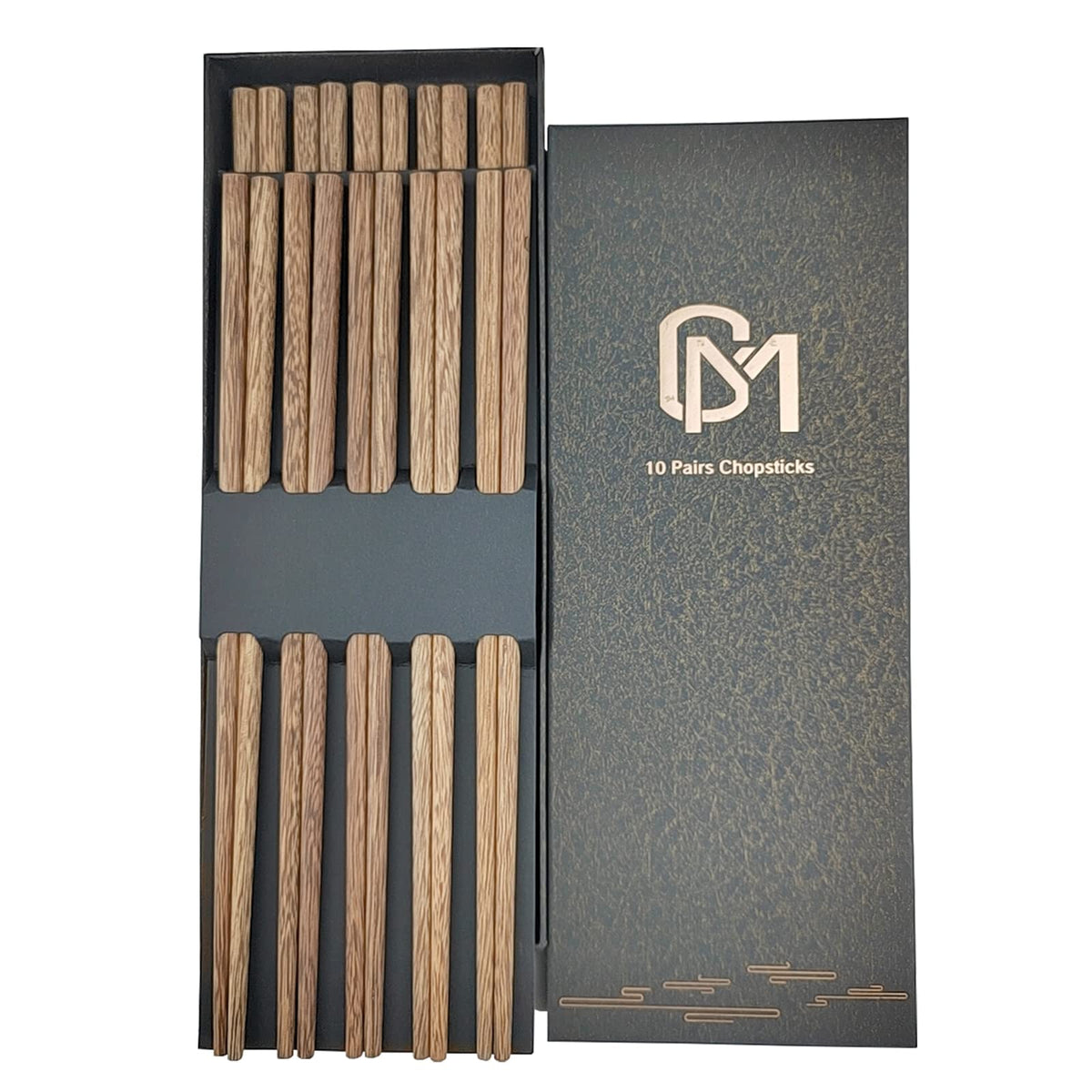M.G reusable wooden chopsticks, 10-pair pack, ideal for family meals.