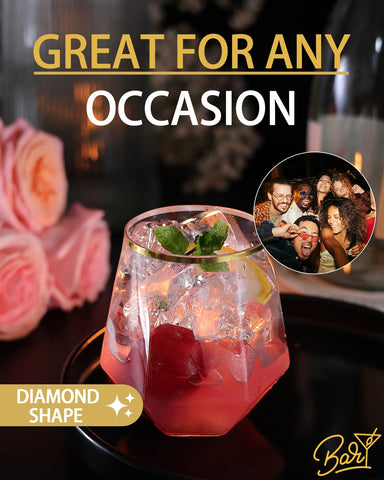 maaacute diamond-shaped plastic stemless glasses add sophistication to any table