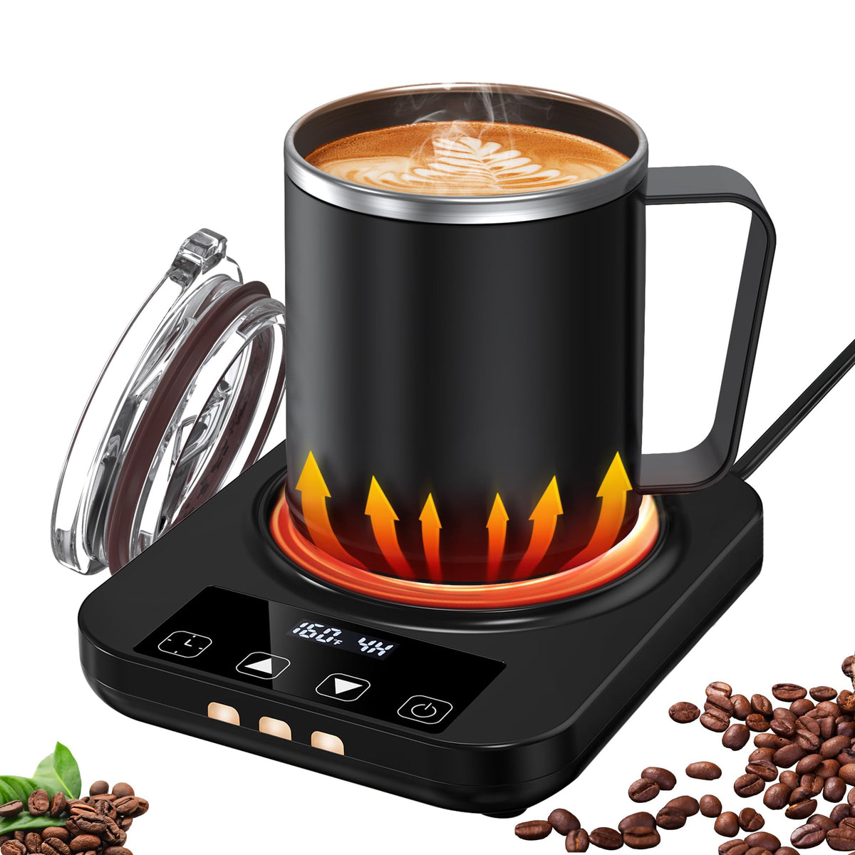Mabahoo coffee mug warmer with 16oz mug keeps drinks warm at your desk.