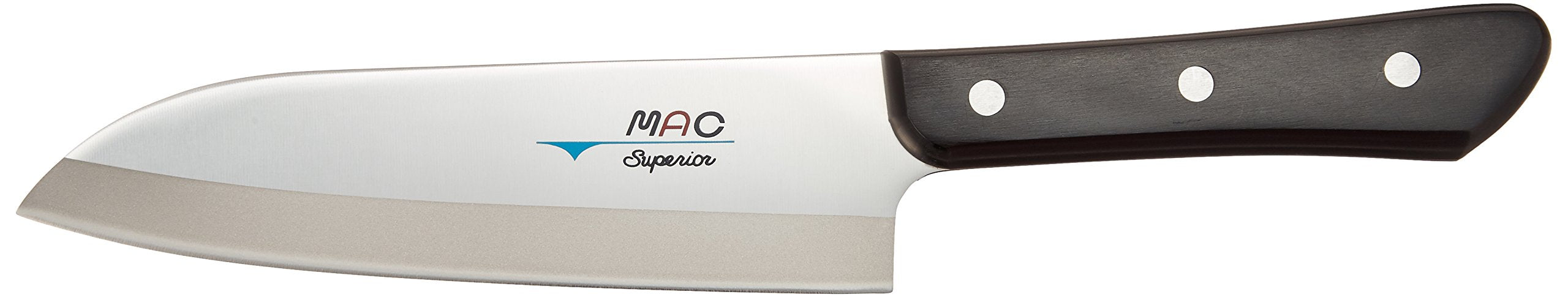 Mac Knife Superior Santoku six-and-a-half-inch blade for precise, effortless slicing.