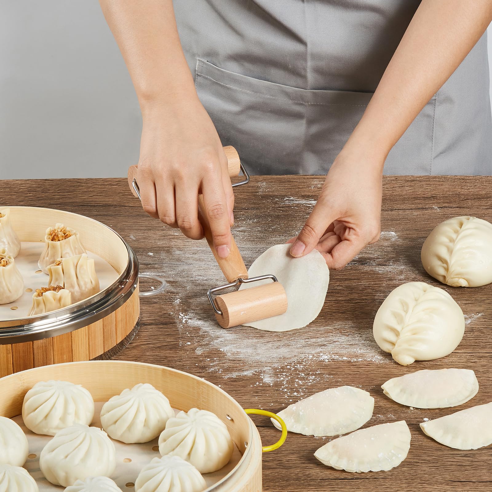 Macario beech wood dough roller aids dumpling prep