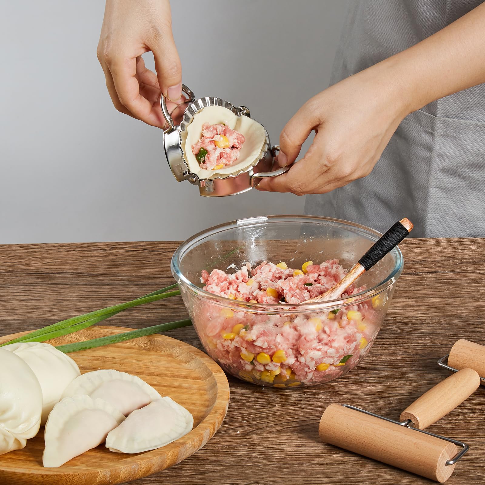 Macario stainless steel dumpling press seals folds easily