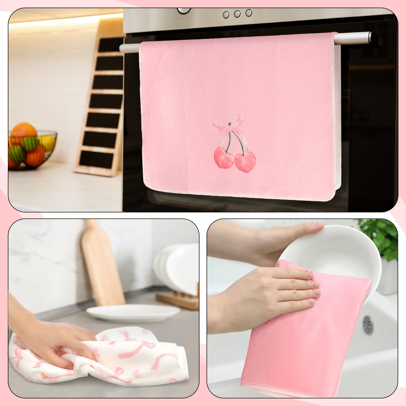 Macarrie coquette decor towels suitable for bath and kitchen spaces.