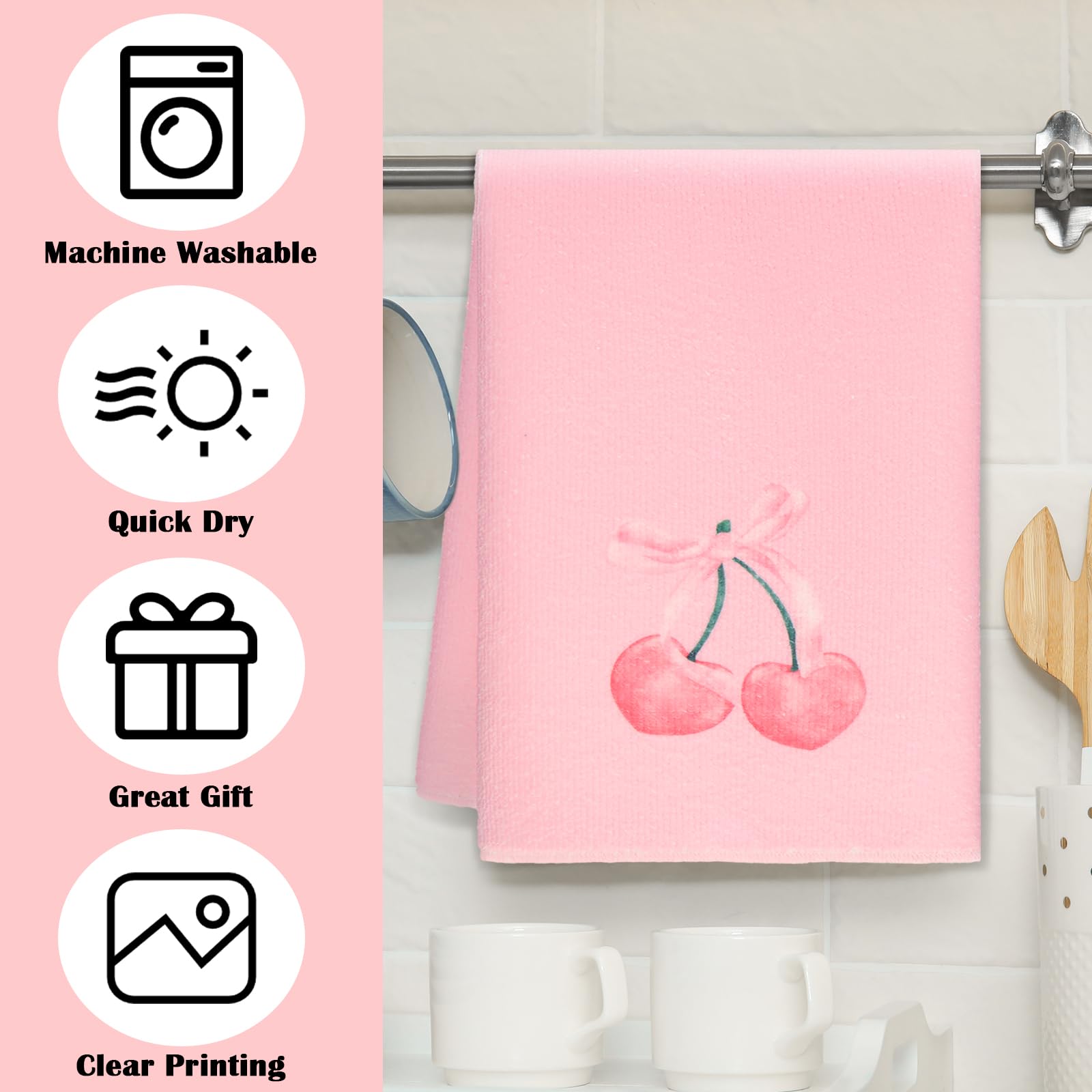 Macarrie pink bow absorbent dish towels for versatile kitchen and bathroom use.