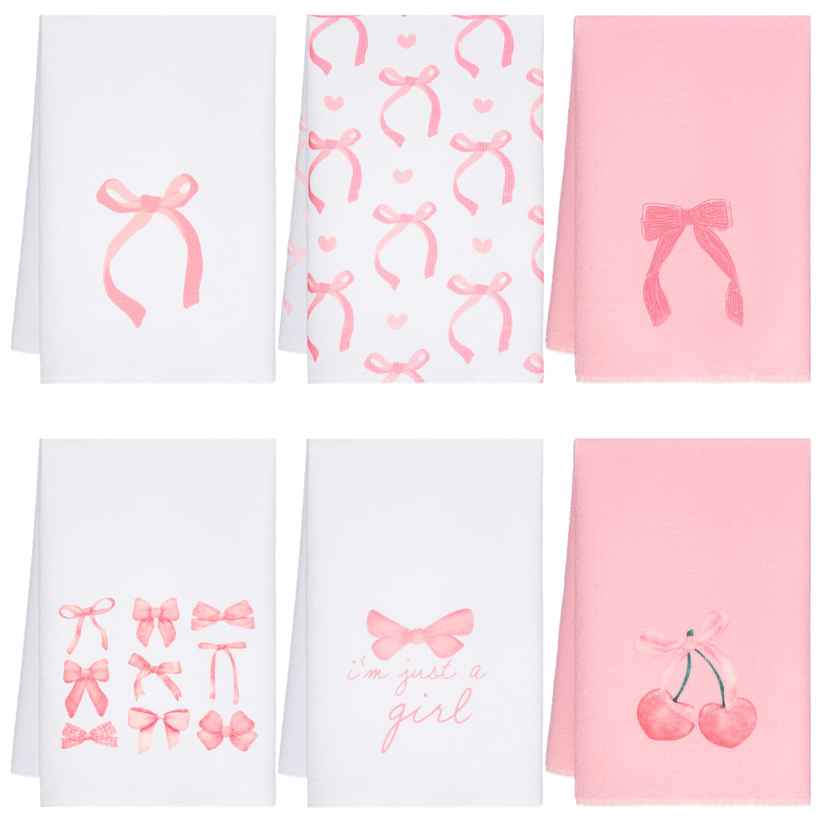 Macarrie pink bow hand towels in a 6-pack, soft and durable for daily tasks.