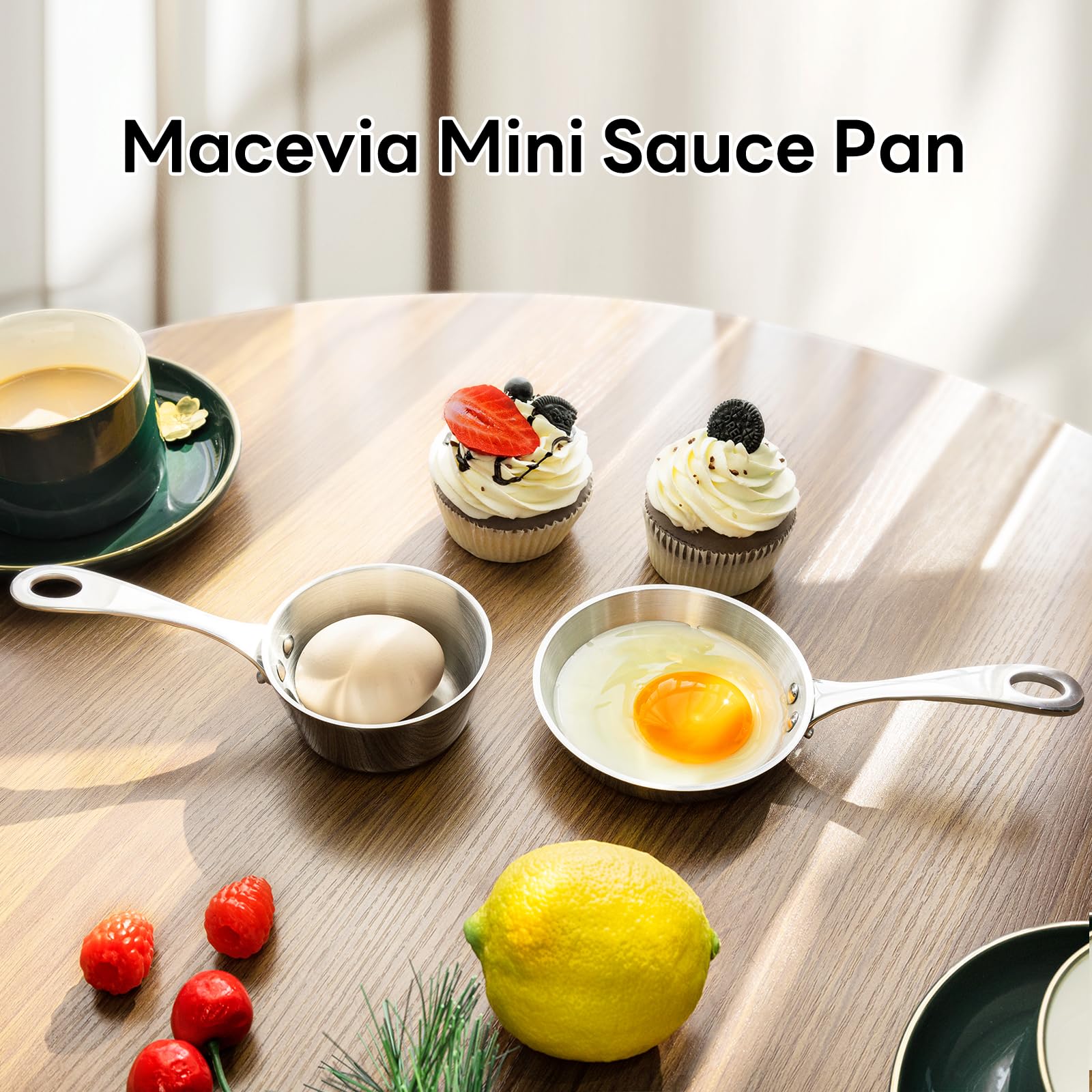 MACEVIA mini sauce pan compact size on kitchen counter saving space