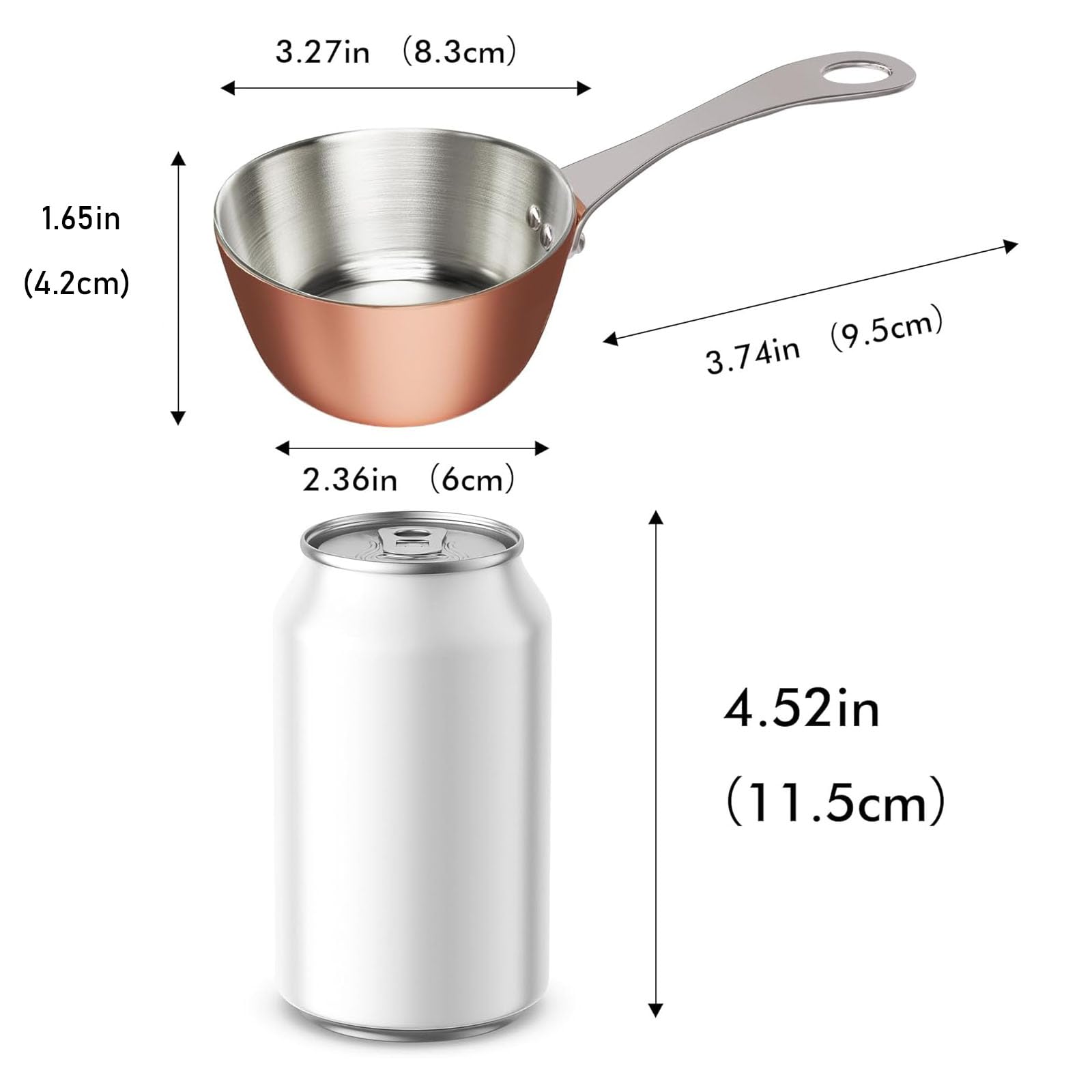 Macevia mini copper interior heats evenly, ideal for delicate sauces and melts.