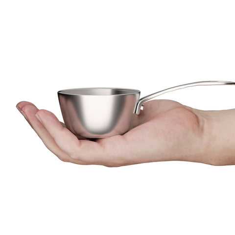 MACEVIA mini sauce pan top view showing compact single-serve size and sleek finish
