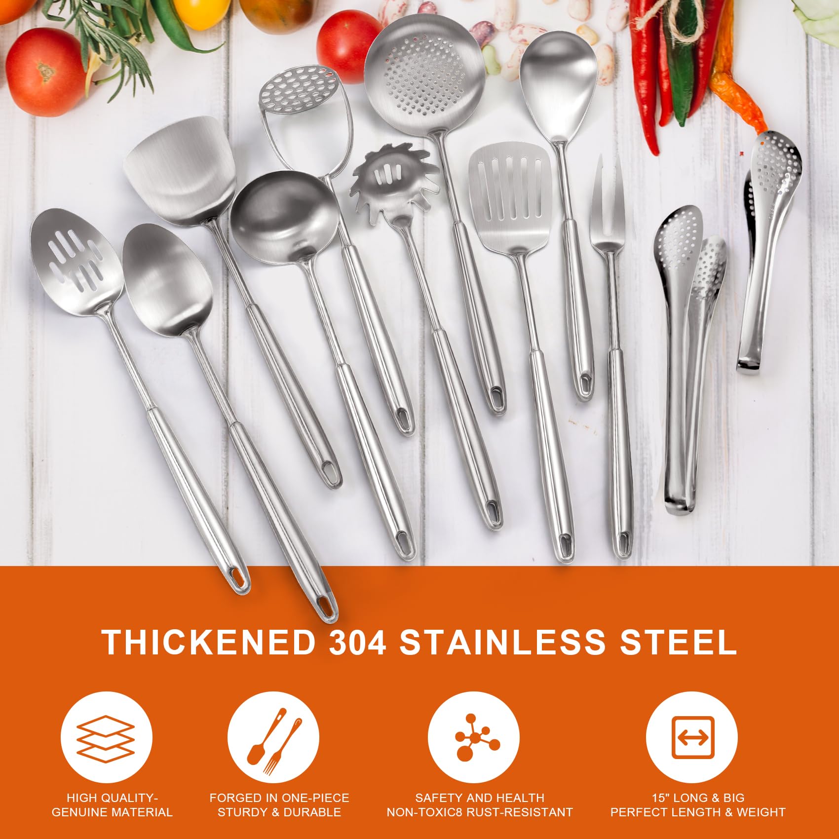 MACIFECI dishwasher-safe stainless steel utensils for quick cleanup