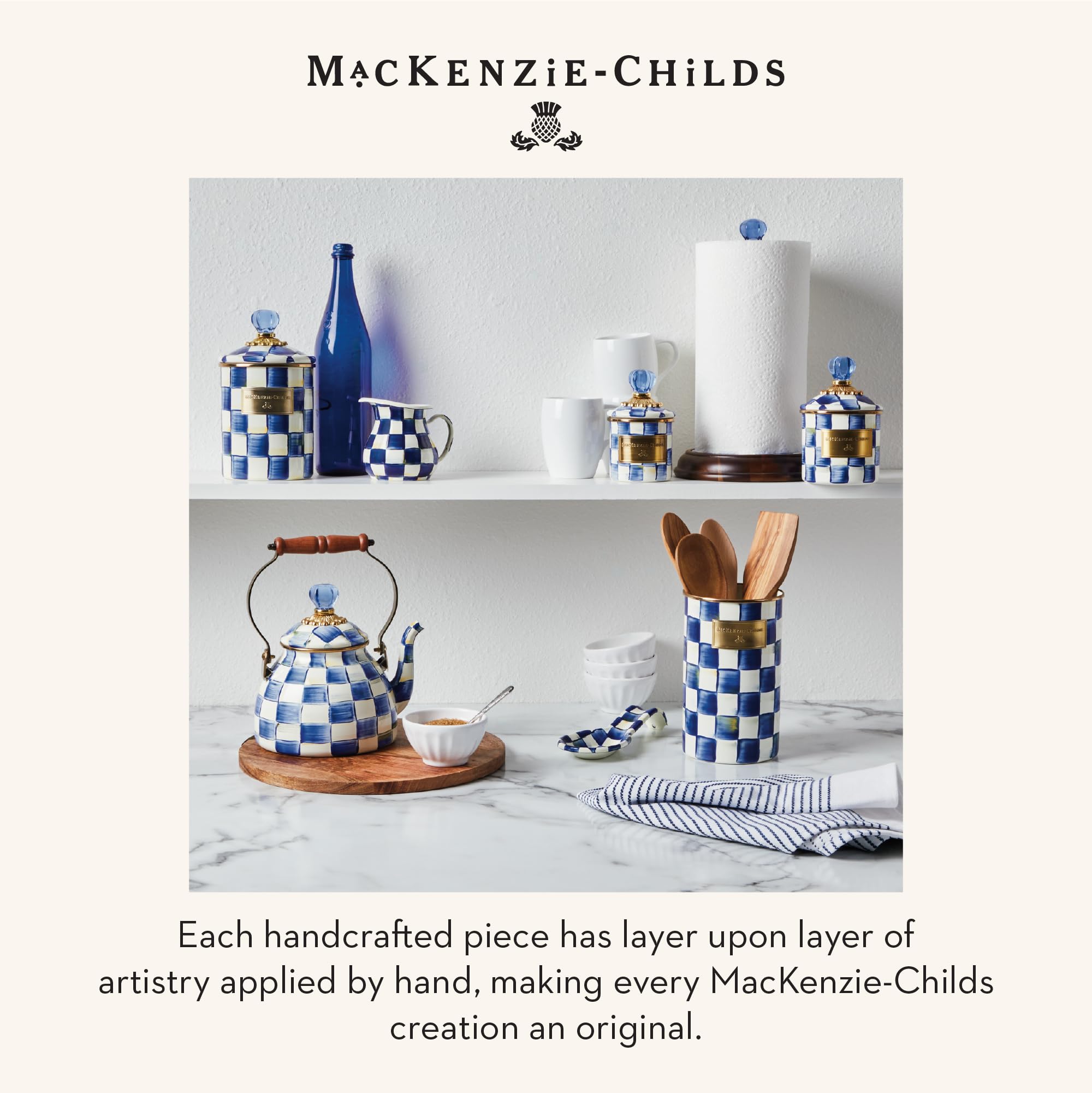 MACKENZIE-CHILDS piece blends practical storage with distinctive home decor storytelling.
