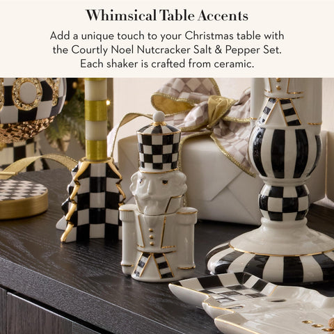 MacKenzie-Childs ceramic shakers in black-and-white checks for style and function