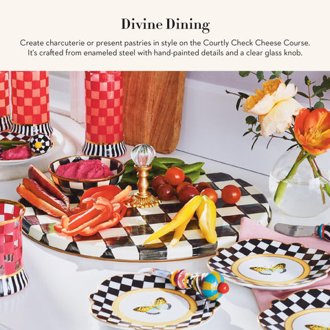 MacKenzie-Childs Cheese Course Courtly Check pattern with hand-glazed underbody detail.