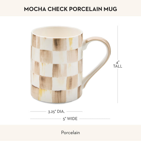 MacKenzie-Childs mug on kitchen shelf complements coffee station setup