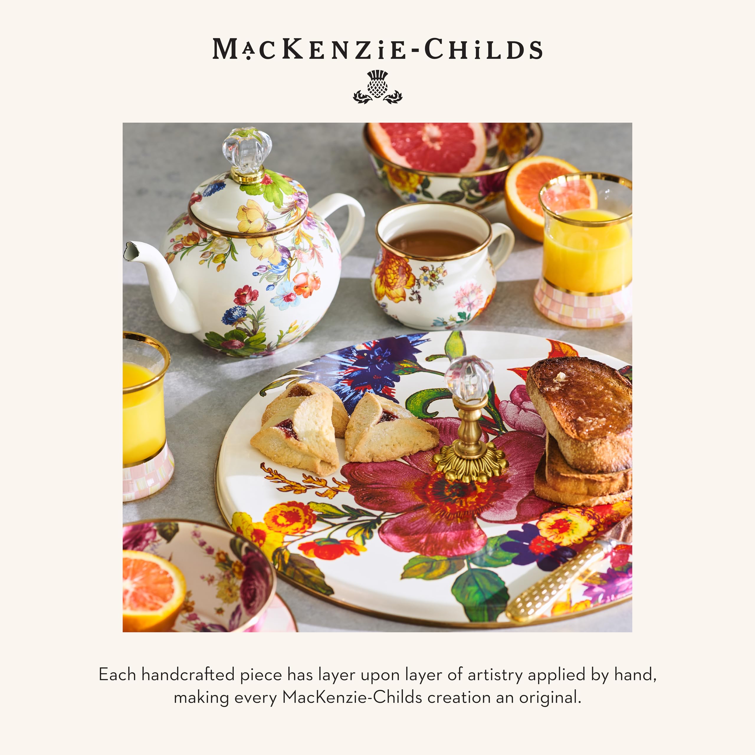 Mackenzie-Childs artful kitchen decor towel inspires daily routine.