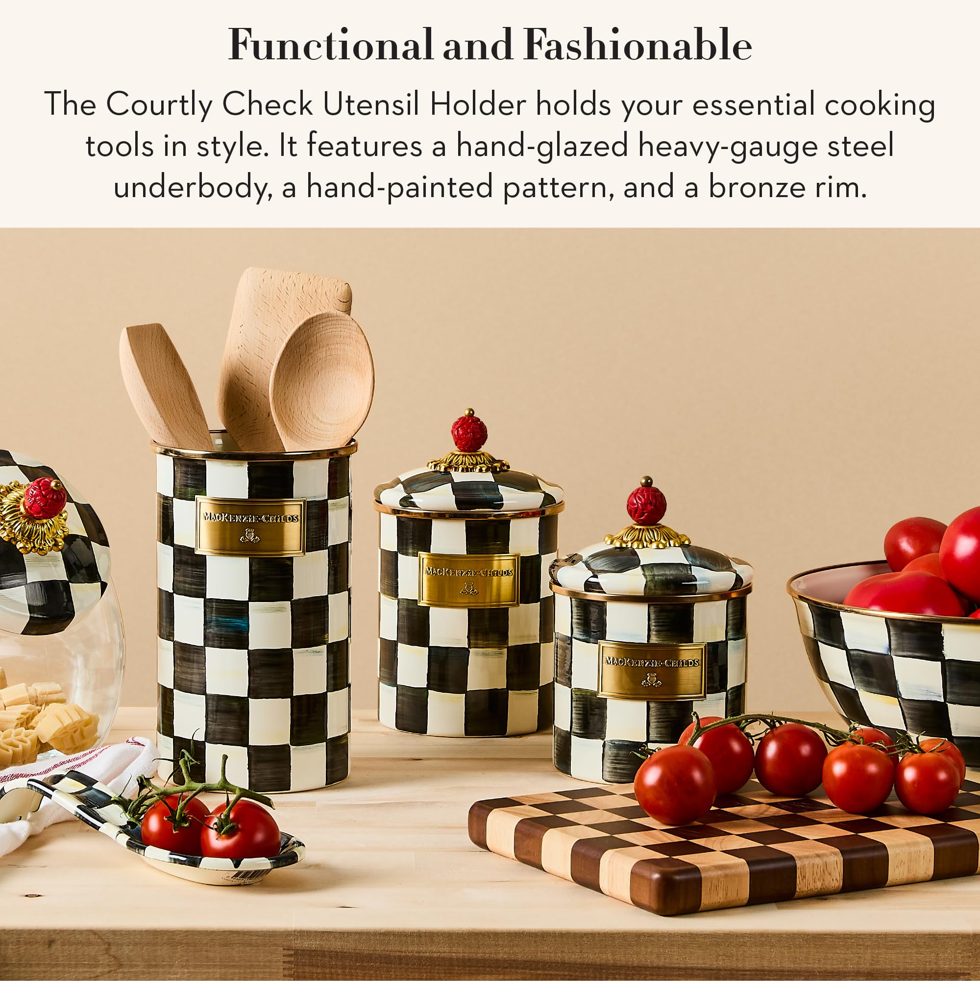 MACKENZIE-CHILDS Courtly Check close-up highlights iconic design for stylish decor