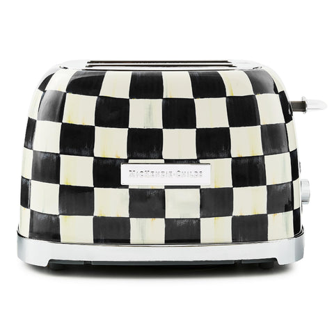 MACKENZIE-CHILDS Courtly Check toaster front view highlights stylish kitchen decor and even browning.