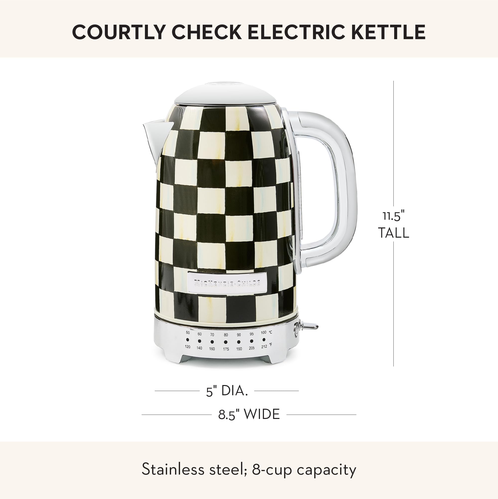 Electric kettle with 8-cup capacity for tea breaks and small gatherings.
