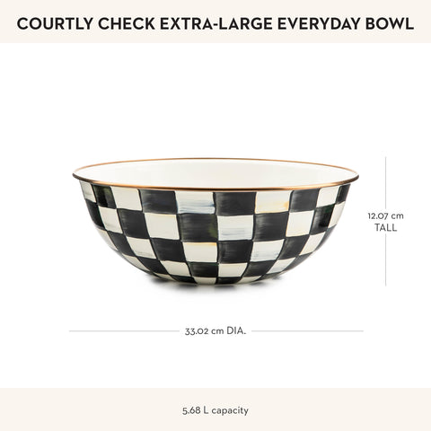 MacKenzie-Childs enamel everyday bowl bronzed rim detail adds decorative sophistication