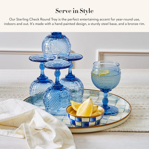 MACKENZIE-CHILDS enamel round tray with hand-painted detail for elevated gatherings