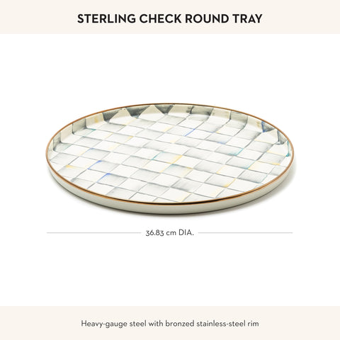 MACKENZIE-CHILDS enamel round tray enhances kitchen and table decor