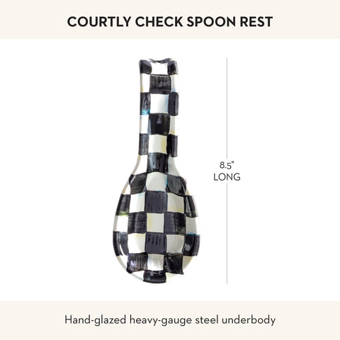 Mackenzie-Childs Courtly Check spoon rest on table enhances dining presentation.