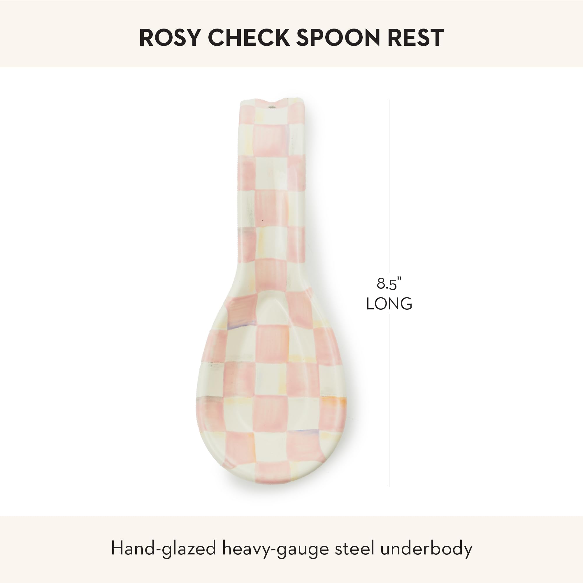 Easy-clean enamel surface of the Rosy Check spoon rest.