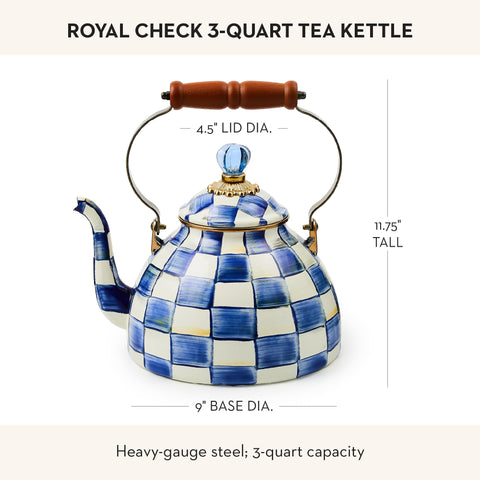 Closeup of royal check pattern on Mackenzie-Childs kettle
