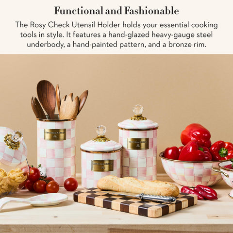 Rosy Check pattern adds whimsy to kitchen counters while keeping tools accessible