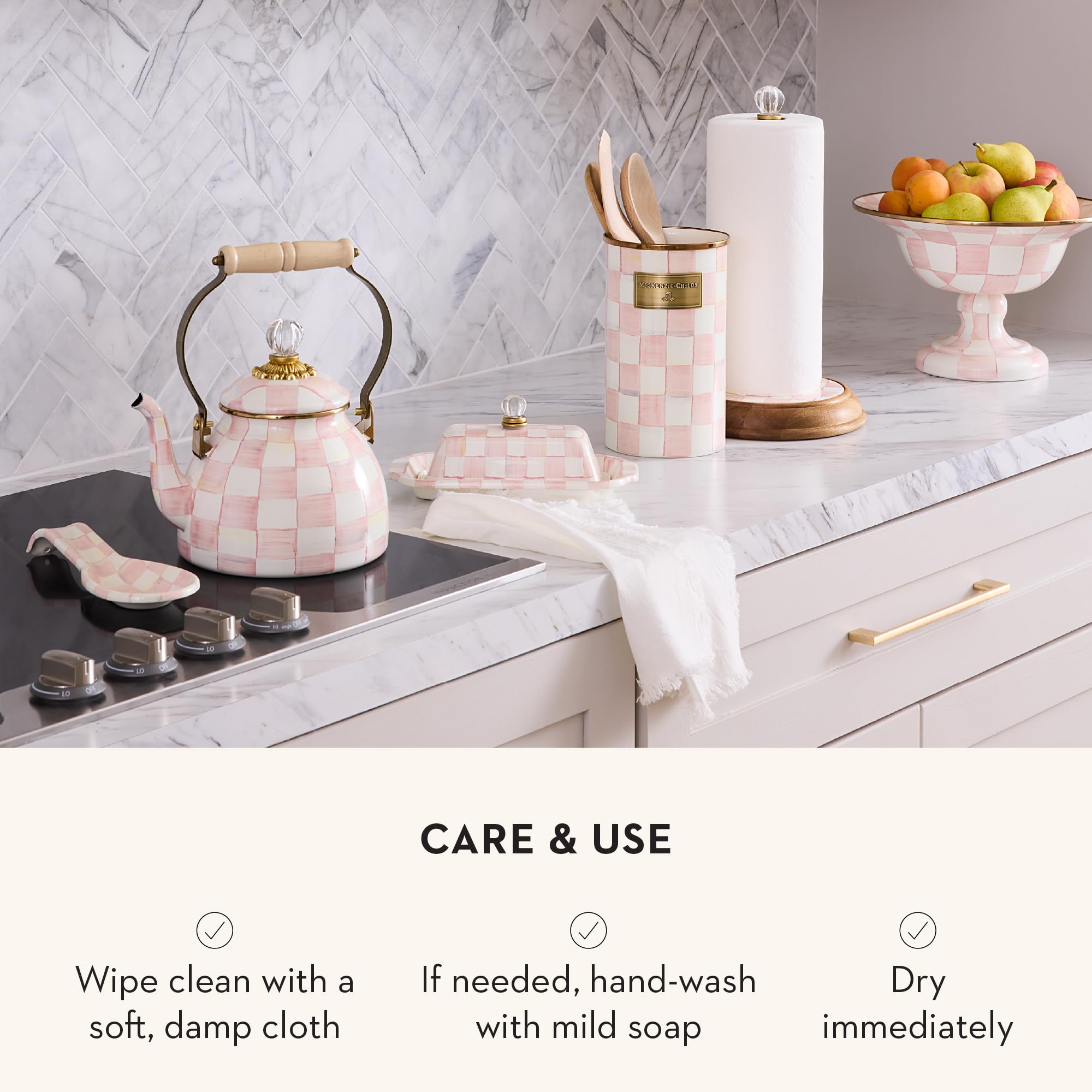 Classic Rosy Check accent complements kettles and serving sets