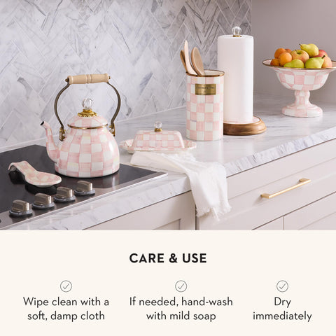 Classic Rosy Check accent complements kettles and serving sets