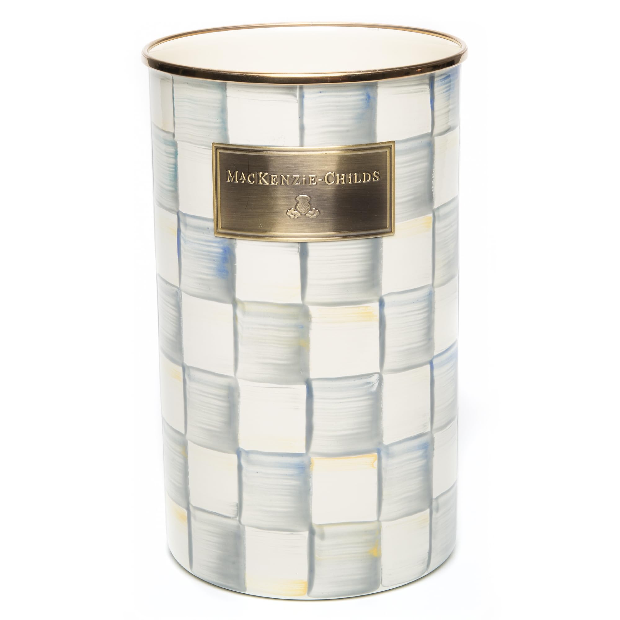 MacKenzie-Childs enamel utensil holder on the countertop for organized storage.