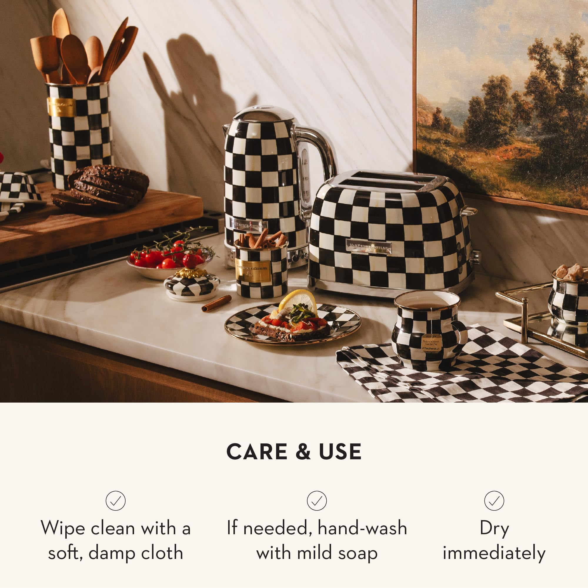 MACKENZIE-CHILDS enamelware collection beside other kitchen accessories