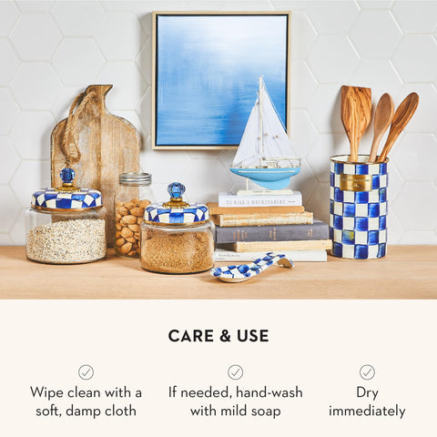 MACKENZIE-CHILDS gift-ready utensil holder ideal for weddings or housewarmings.