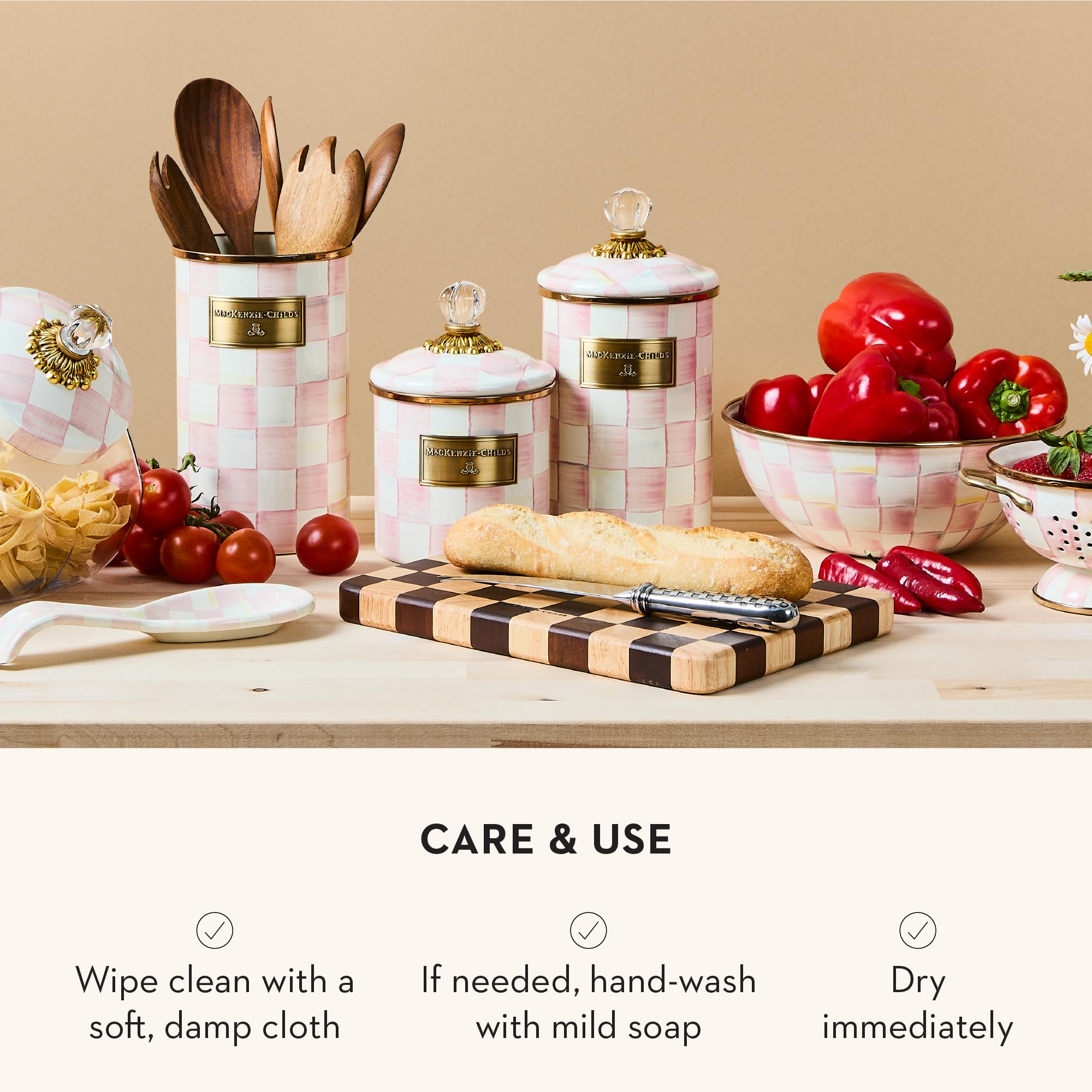 Mackenzie-Childs gift-worthy enamel canister ideal for weddings or housewarmings.