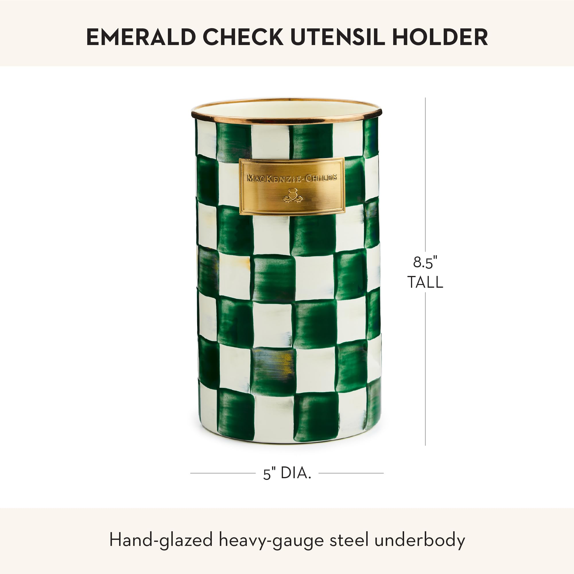 MACKENZIE-CHILDS emerald check enamelware kitchen organizer on counter