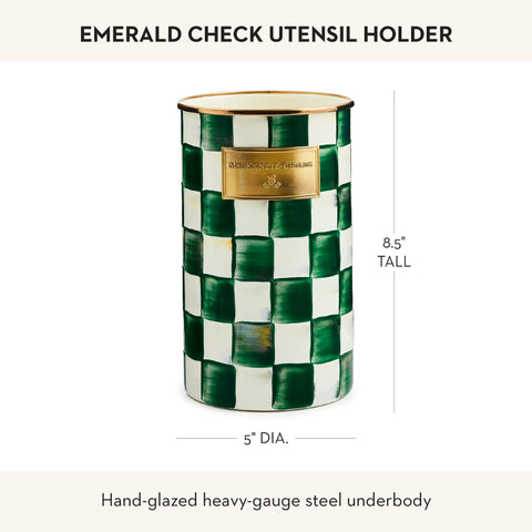 MACKENZIE-CHILDS emerald check enamelware kitchen organizer on counter
