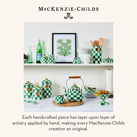 MACKENZIE-CHILDS enamel utensil holder enhances kitchen counter decor