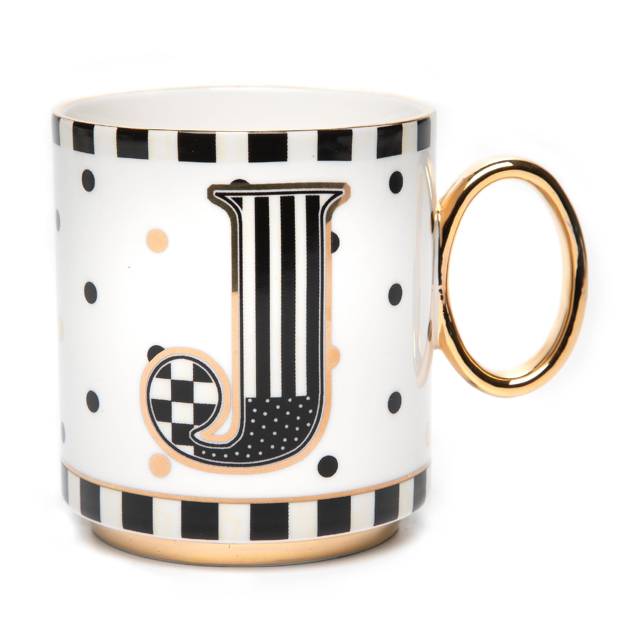 Mackenzie-Childs My Mug letter A with gold handle and bold pattern for morning coffee