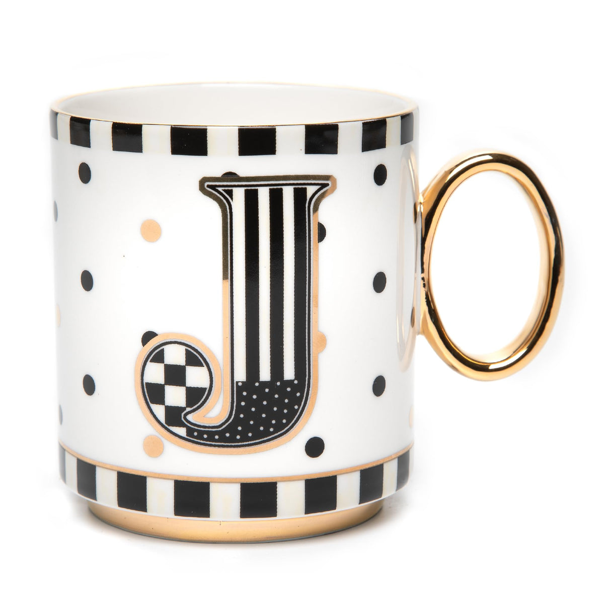 Mackenzie-Childs My Mug letter A with gold handle and bold pattern for morning coffee