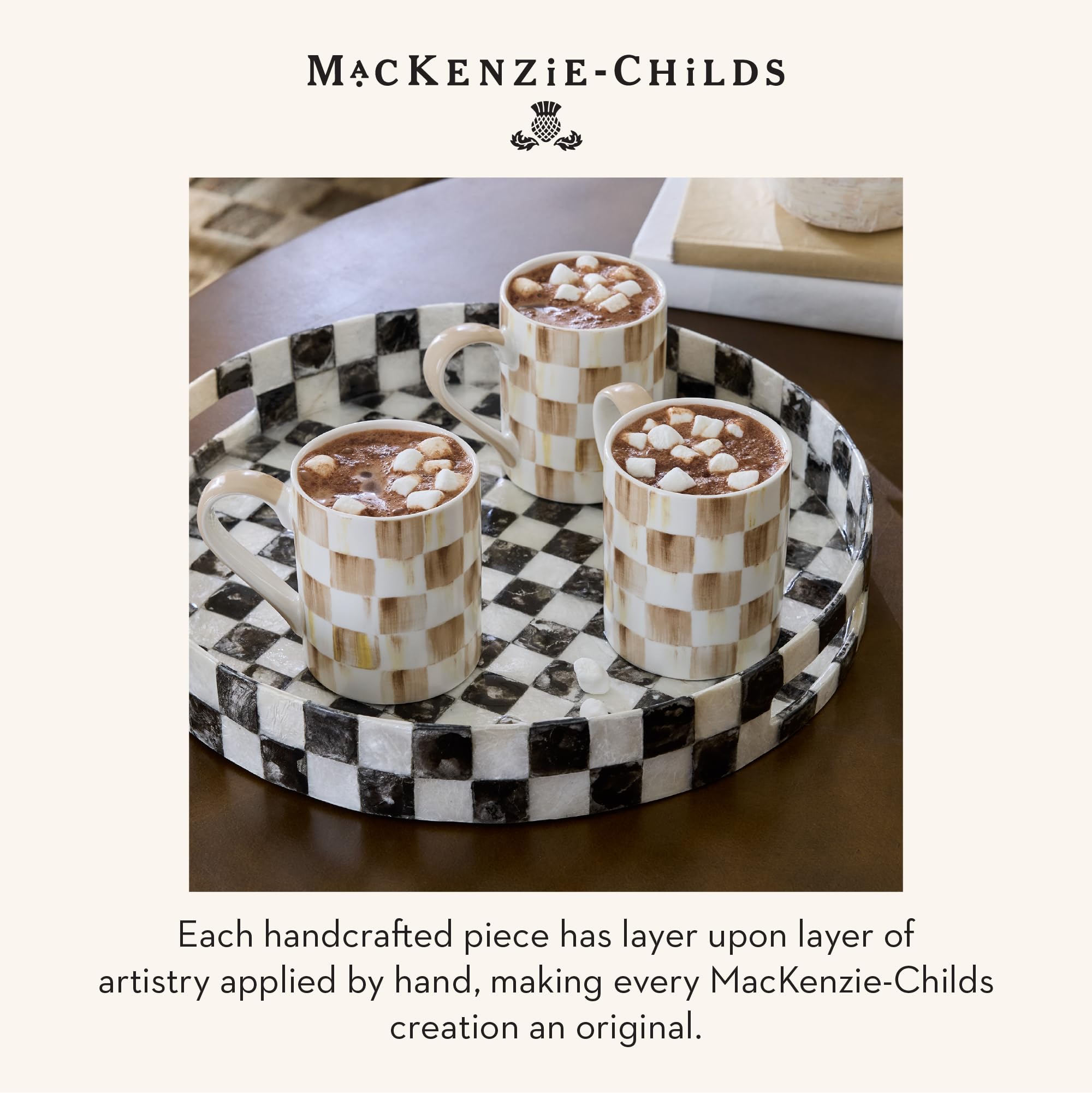 MacKenzie-Childs porcelain mug shown as part of a curated home collection