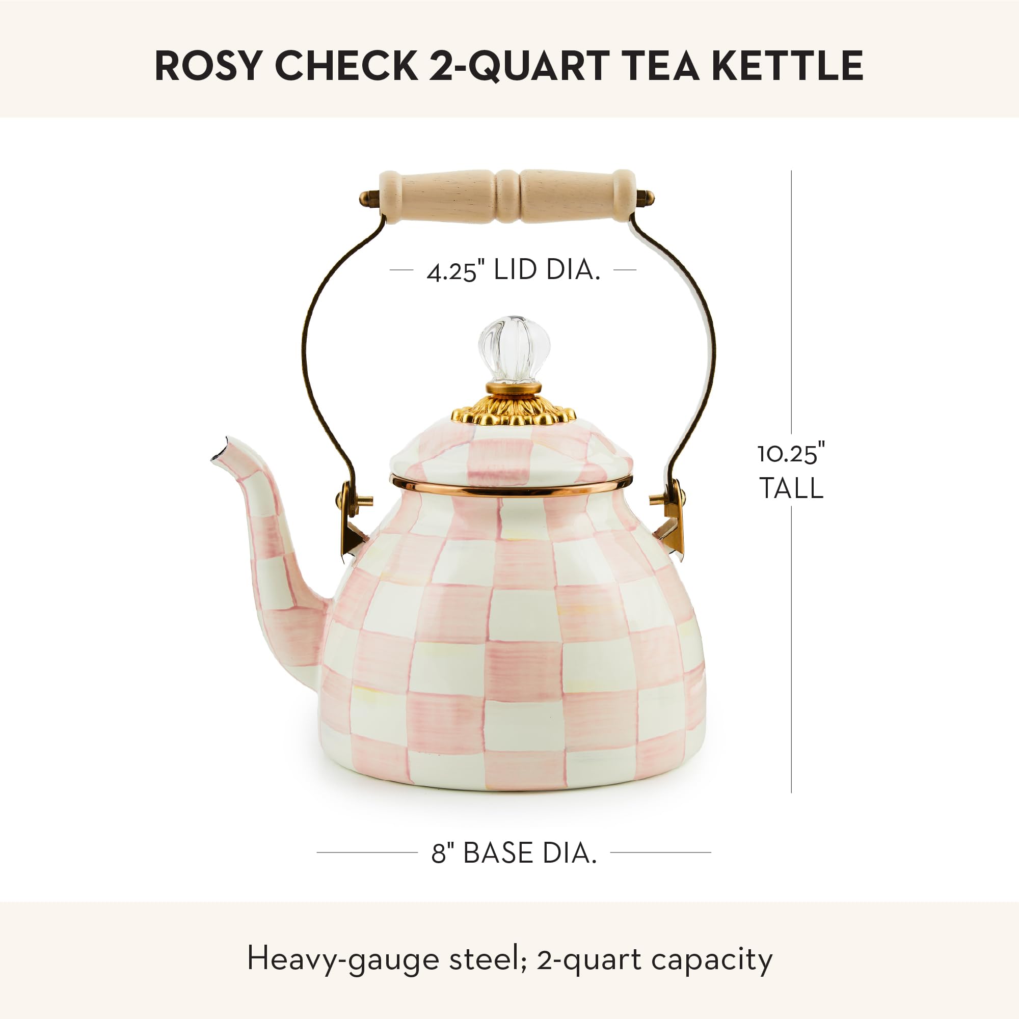 MACKENZIE-CHILDS Rosy Check kettle glass knob offers clear boiling cue