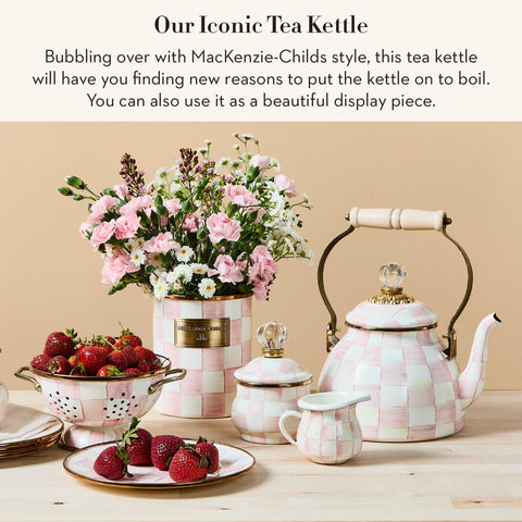 MACKENZIE-CHILDS Rosy Check kettle spout detail adds playful style