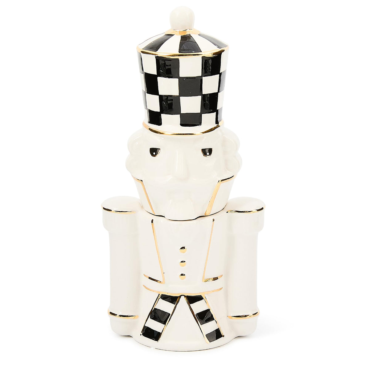 MacKenzie-Childs salt and pepper shakers with Courtly Noel nutcracker design for festive tables