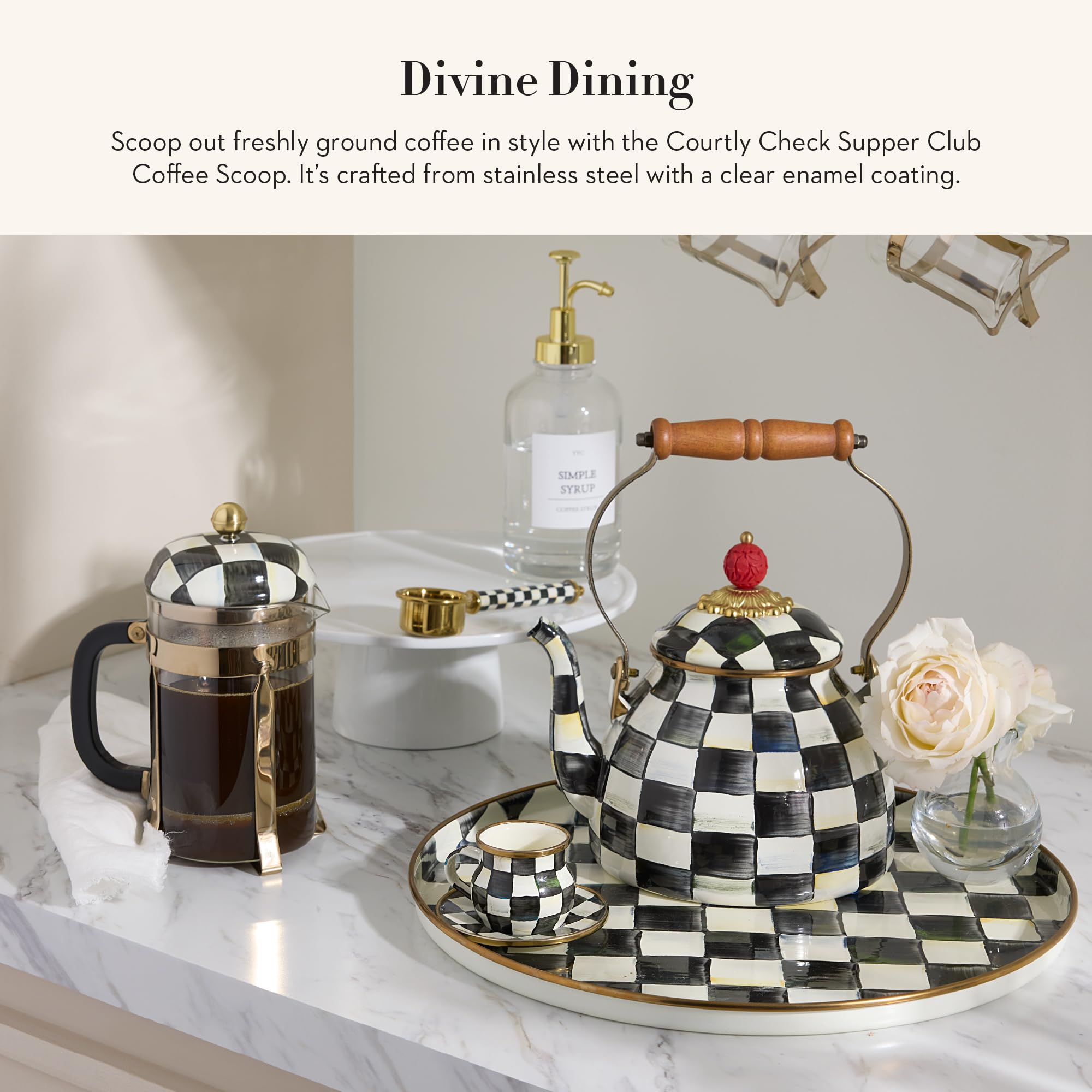 MACKENZIE-CHILDS Supper Club Coffee Scoop stainless steel, durable daily use for tea and cocoa.