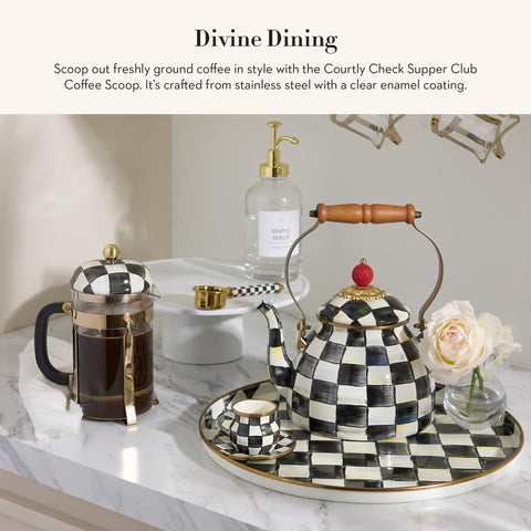 MACKENZIE-CHILDS Supper Club Coffee Scoop stainless steel, durable daily use for tea and cocoa.