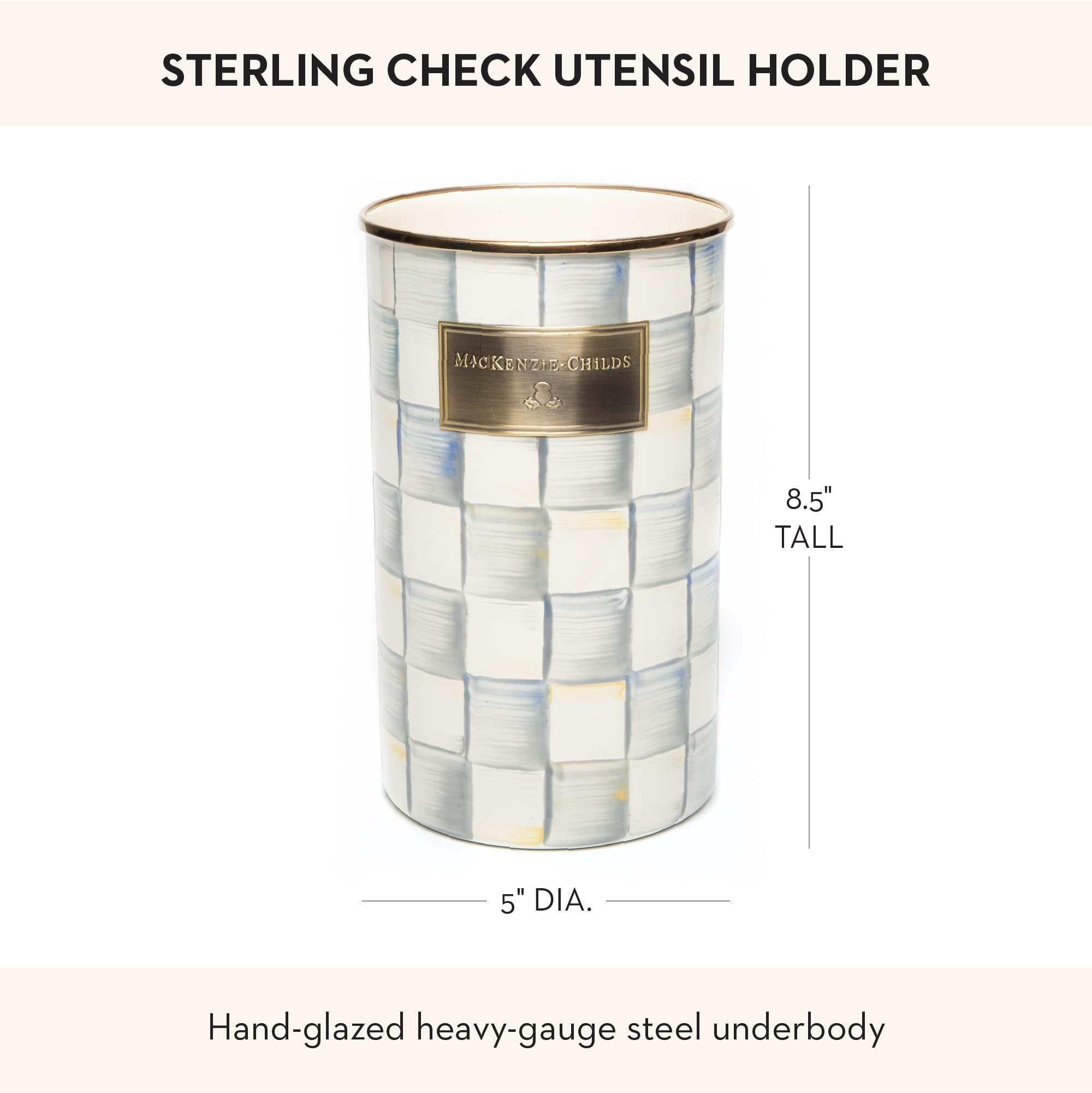 MacKenzie-Childs enamel utensil holder tall storage caddy for utensils.